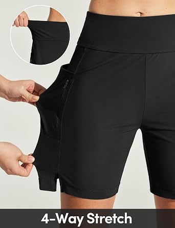 IUGA Women's 7 Long Swim Board Shorts High Waisted Quick Dry Beach Shorts | 4-Way Stretch Fabric, 3 Practical Pockets, High Waisted, Tummy Control, Skin-Friendly Liner, Soft, Breathable, Secure Zipper