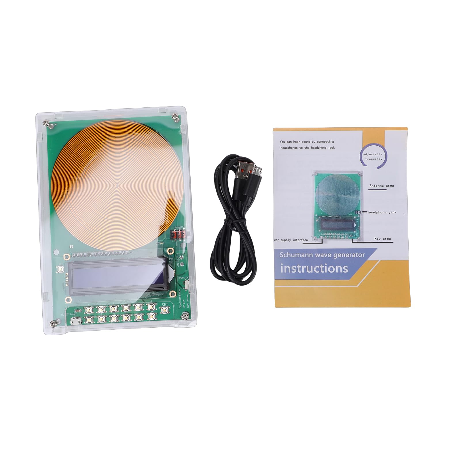 Generatore di risonanza Schumanns regolabile 0,1 Hz-30000 Hz, generatore di frequenza di guarigione portatile Ricarica USB Dispositivo di guarigione a onda sinusoidale per (Placcato in oro con cassa
