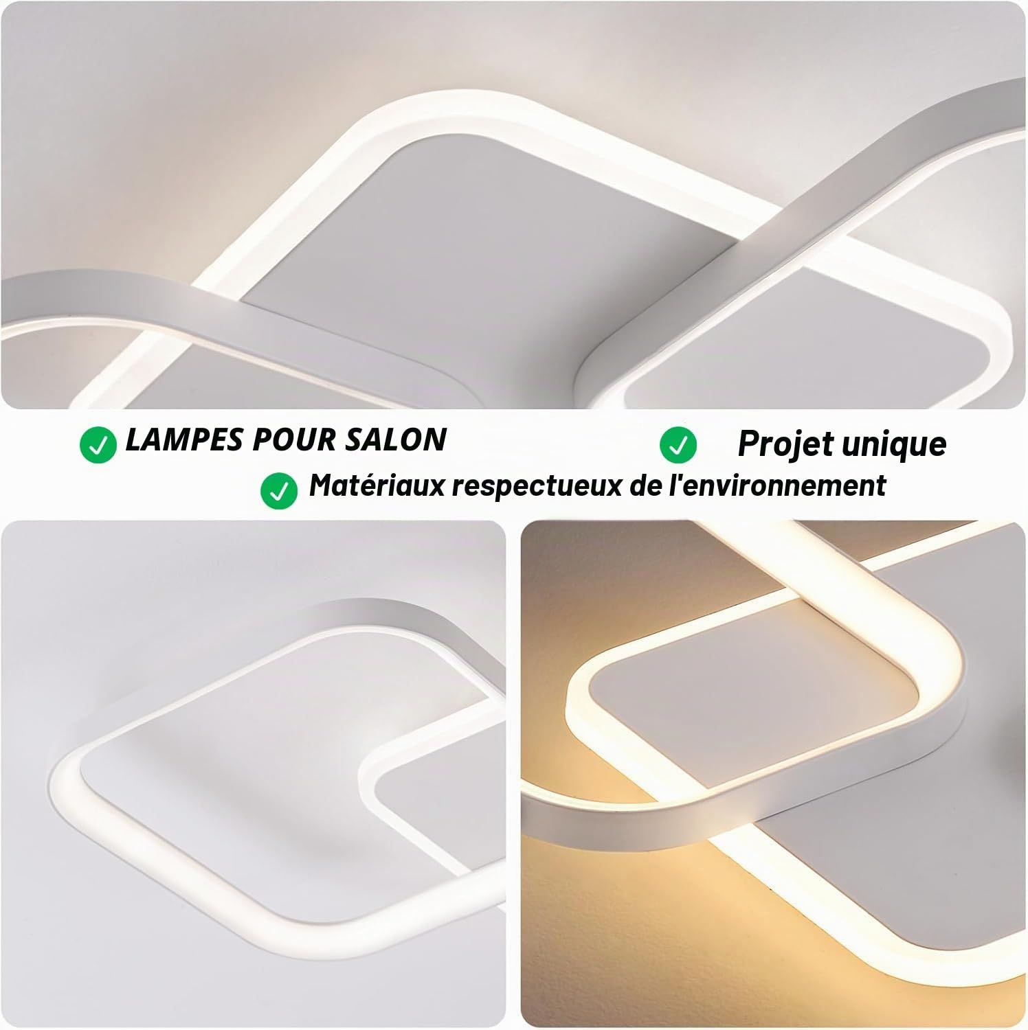 ANTENLICHT Plafonnier LED Moderne Dimmable avec Télécommande, 40W 4500LM Lampe de Plafond Avec Fonction Mémoire, Luminaire Plafonnier LED pour Chambre salon, Salle à manger Cuisine, Blanc 50x50x5cm