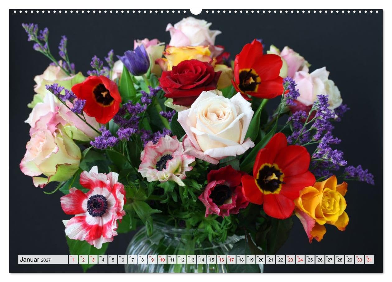 Blumen, bunt gemischt (Wandkalender 2027 DIN A2 quer), CALVENDO Monatskalender: Ein Jahr voller Blütenmomente (CALVENDO Natur)