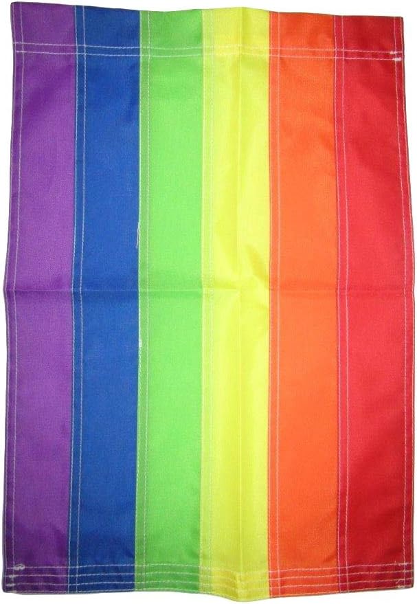 AES 12x18 Embroidered Rainbow Gay Pride Sleeved w/Garden Stand 12"x18" Flag Fade Resistant Double Stitched Premium Penant House Banner Grommets