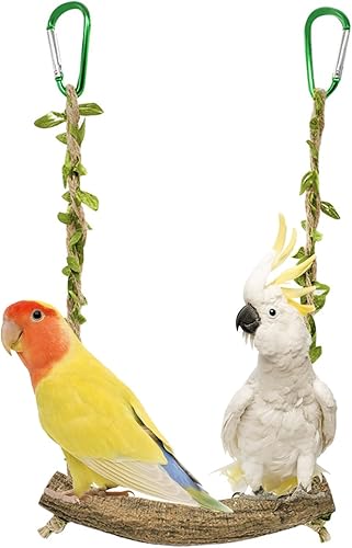 Bird Swing Stand Bird Perch Stand Parrot Rope Swing Hanging Toy Cage Toys Training Stand Holder Exercise Stand Bird Chewing Toy for Lovebird, Budgie Conure Finches Lovebird Cockatiel, 7.9 x 7.1 Inch