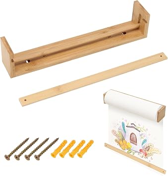 12 Inch Kraft Paper Roll Dispenser Tabletop Easel Roll Holder Wall Mount Kraft Bamboo Butcher Paper Dispenser for Kitchen DIY Office School Grocery Art Projects