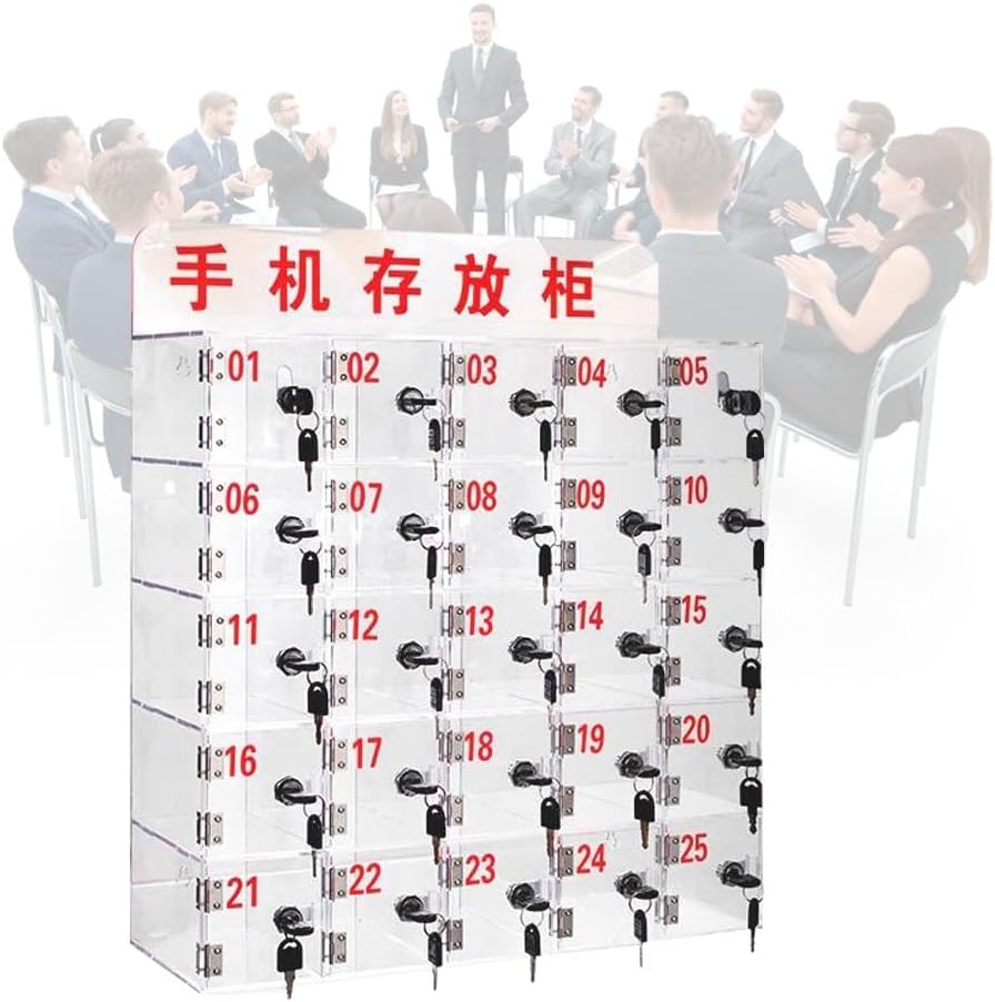 Cell Phone Locker Box for Classroom with Door Locks and Keys Clear Acrylic Jail Storage Cabinet，Wall Mounted Acrylic Cell Phone Locker Box, Classroom Storage Cabinet with Door Locks & Keys,