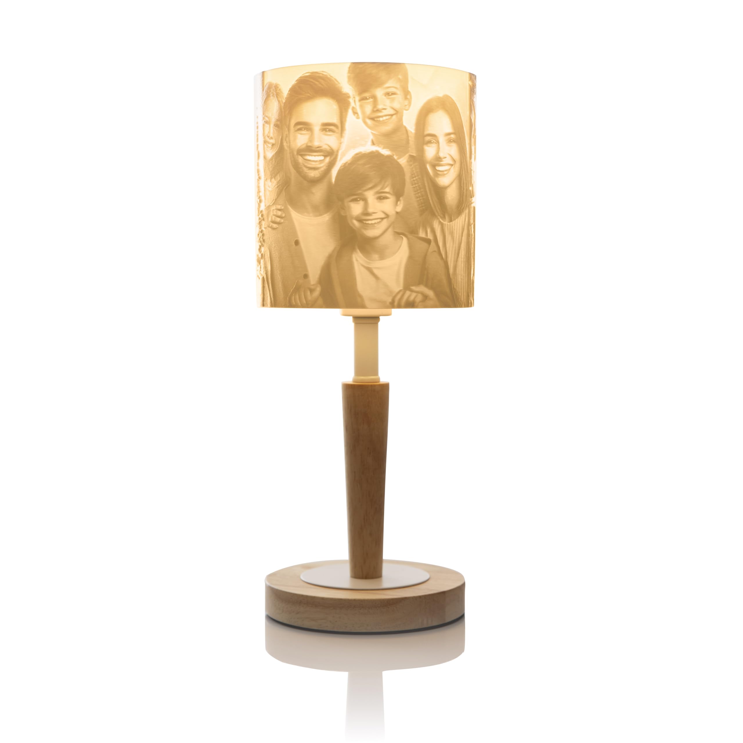 COZY LOOM Lampe mit eigenen Fotos inkl. LED Leuchtmittel – Tischlampe mit Holzfuß – Perfekte Geschenkidee für Weihnachten, Geburtstag, Valentinstag, Hochzeit (Schirm mit 3 Fotos)