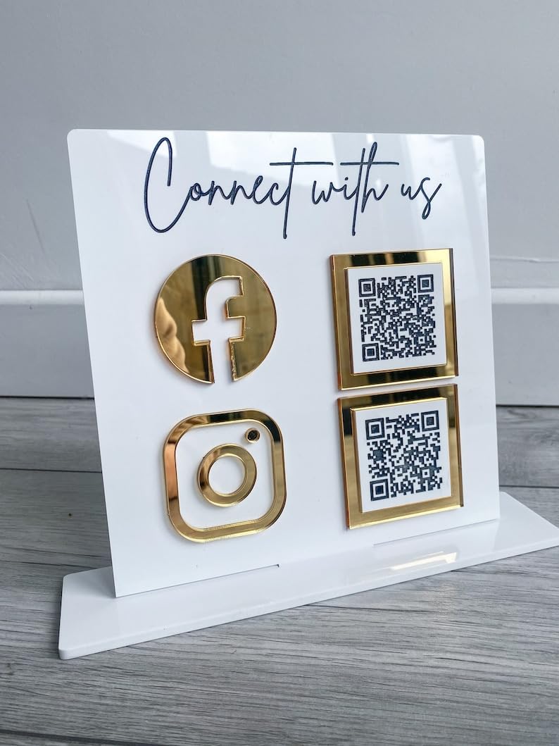 Qalb Creativity Customizable Social Media QR Scanner Stand for Businesses | Connect with US | 5 x 7 Inches