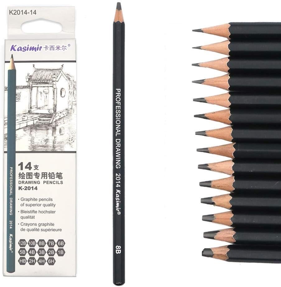 14 Pcs/set Professional Art Sketching Drawing Writing Pencil1B 2B 3B 4B 5B 6B 7B 8B 10B 12B 2H 4H 6H Hb Pencil Stationery Supplies-Black