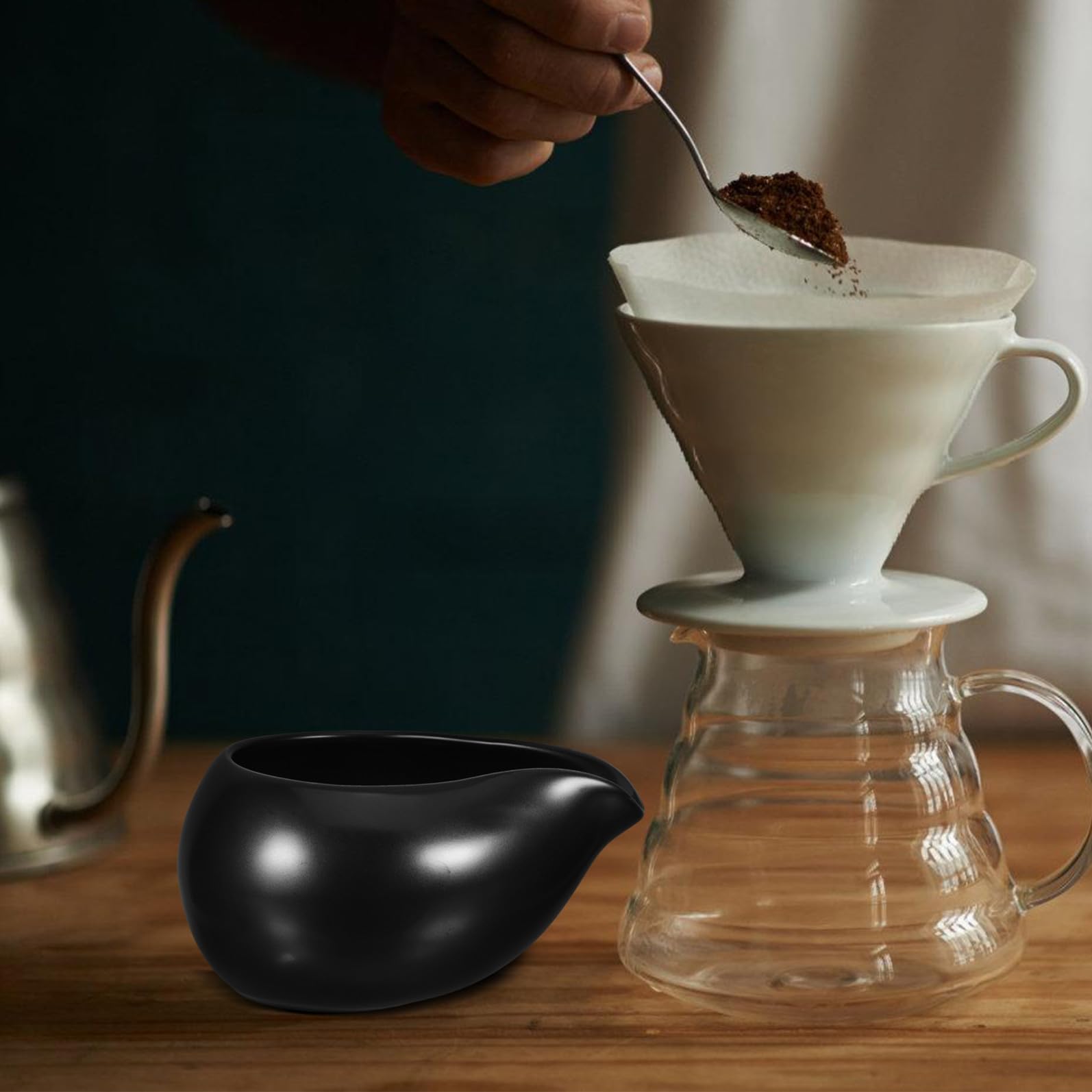 Pichet à Lait en Céramique Noir 3 Pièces, Style Vintage Nordique | Bec Verseur Guidé, Format Mini, Fond Résistant à L’usure, pour Hôtels et Repas Familiaux en Intérieur