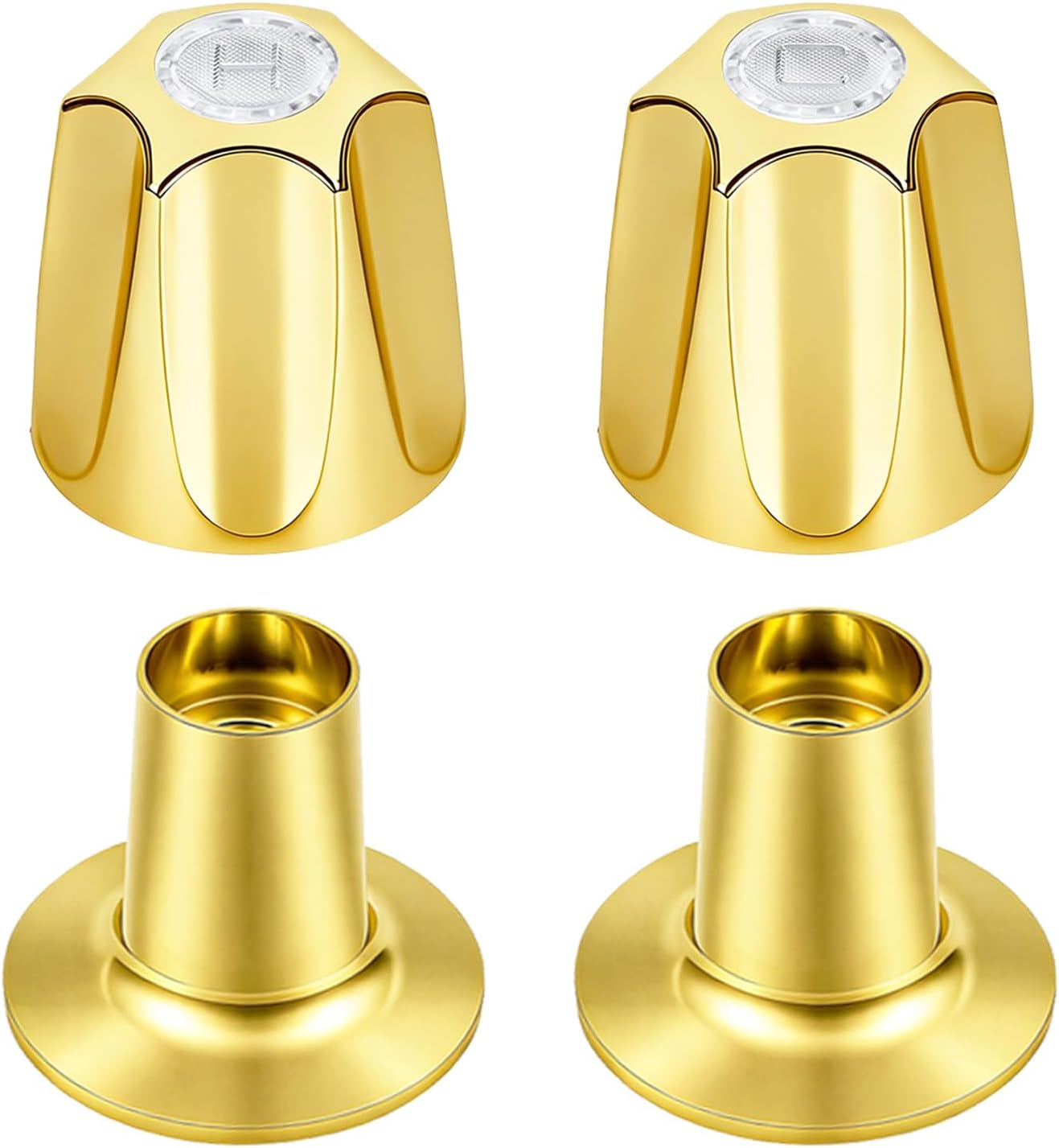 Metal Golden Shower Knobs 3 Piece Replacement Compatible with Price/Pfister Verve Shower Faucet Handle, 12 Tooth Hot and Cold Shower Knobs Trim Kit, Height 2.35 in Width 2.35 in (Polished Gold)