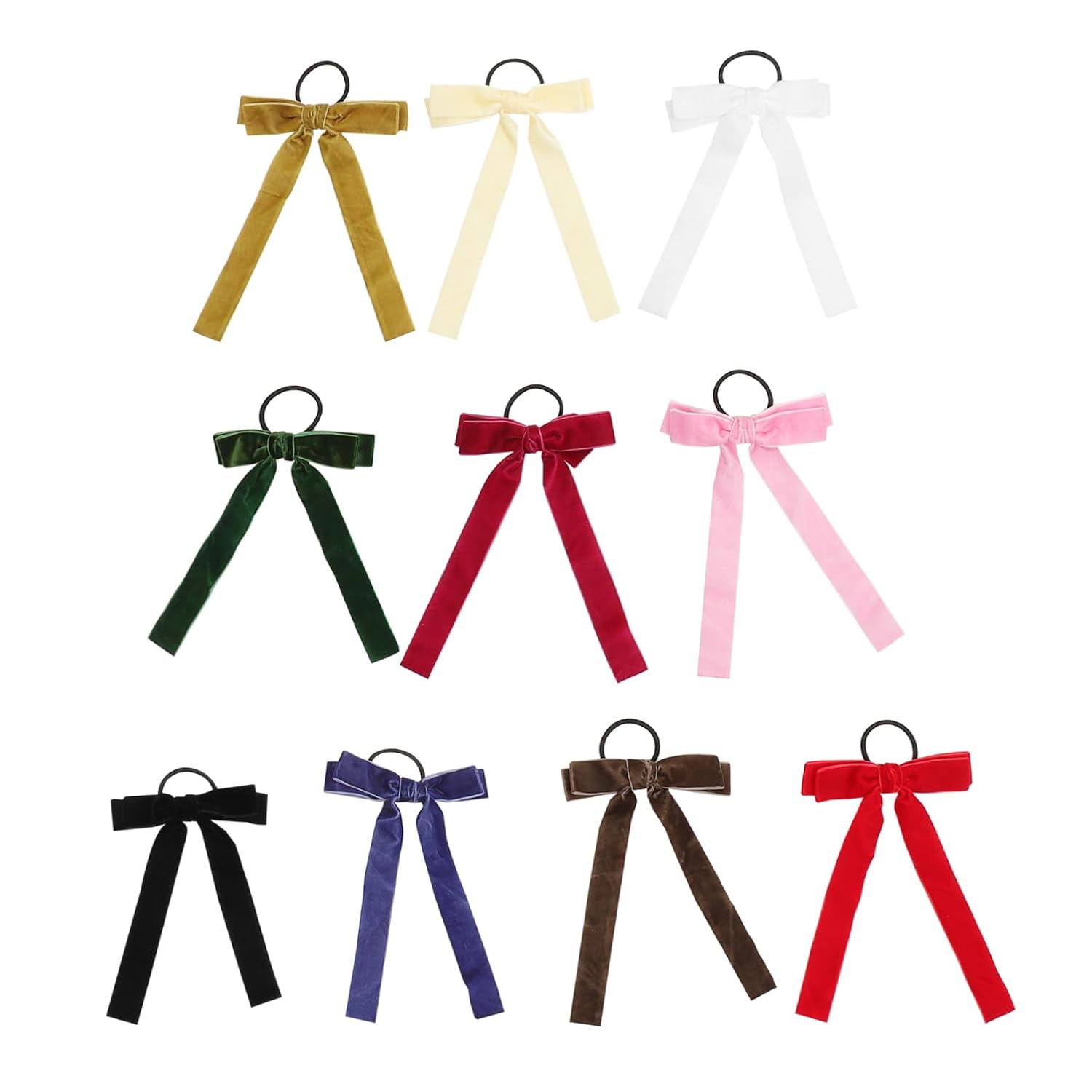 10pcs Bow Hair Ties Elastic Ponytail Holders for Girls Long Bow Hair Ropes
