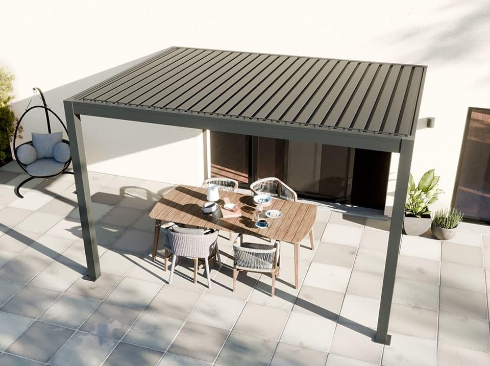 Direct ABRIS Pergola Bioclimatique Adossée Motorisée 12m² 3x4m Gris Anthracite Stellar - Eclairage Intégré