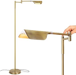 Brightech Leaf Dimmable LED Pharmacy Floor Lamp, 12W LED, 360 Degree Swing Arm, Adjustable Standing Lamp for Reading, Office, Living Room, Bedroom, Sewing, Craft, ETL Listed, Antique Brass (Gold)