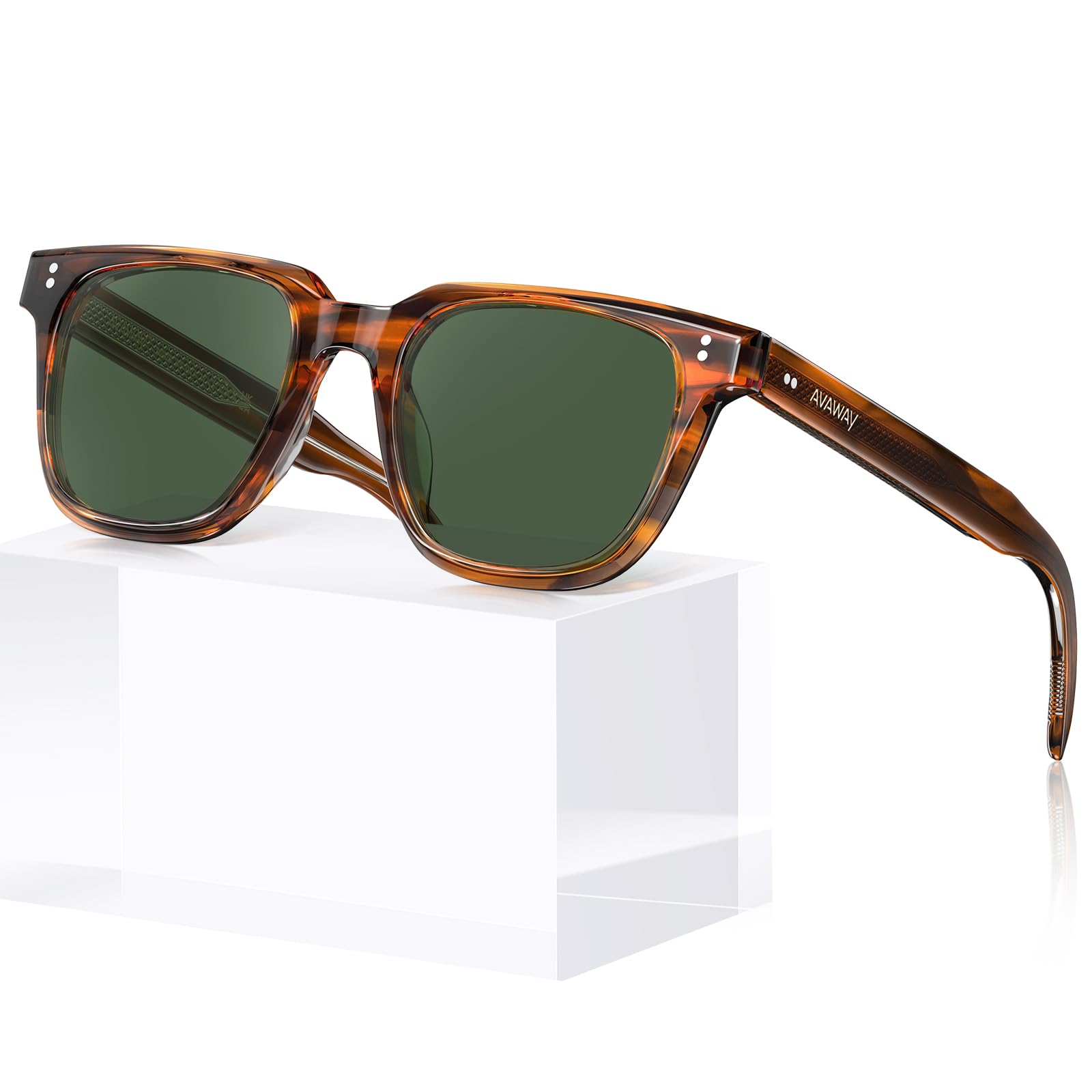 AVAWAY Moda Occhiali da sole Polarizzati da Uomo Protezione UV Retro Vintage Montatura in Acetato Occhiali Quadrati per la Guida e la Pesca