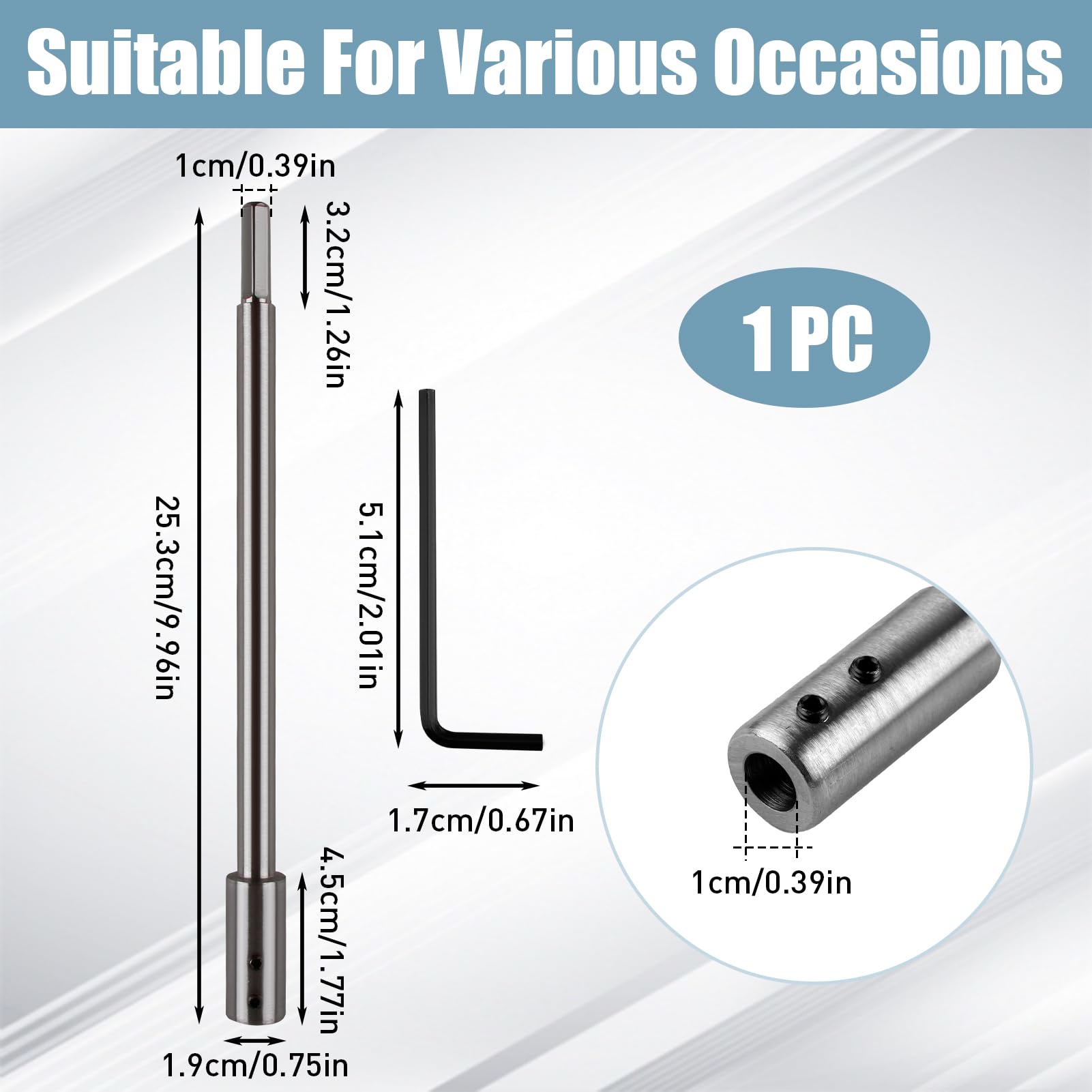 Rallonge Foret 254mm pour Forstner, Tige Hexagonale 9,5mm, Acier Haute Teneur en Carbone, pour Trous Profonds et Précis, Inclut Vis de Réglage et Clé Allen