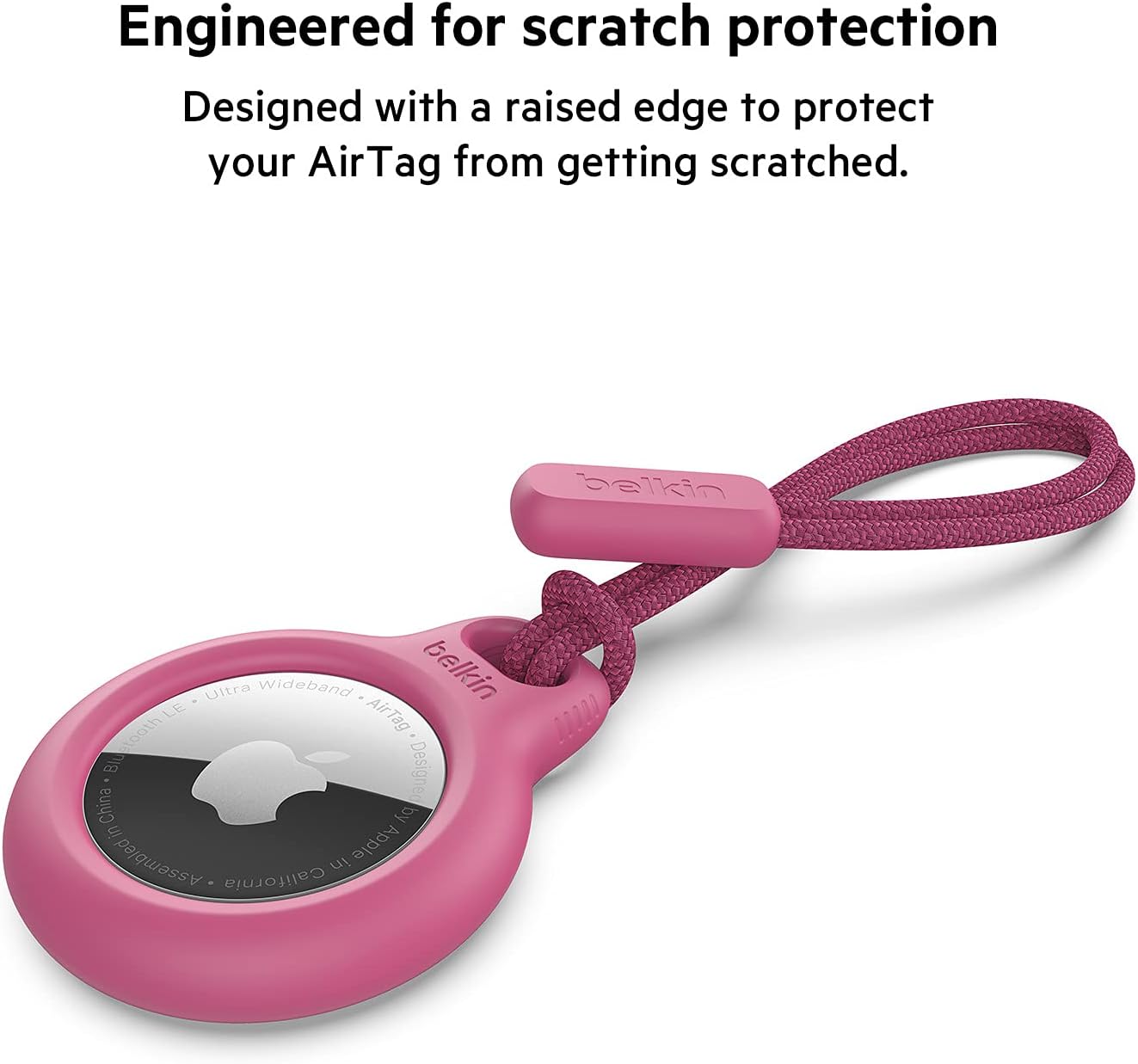 Belkin Apple Airtag Secure Holder With Strap - Apple Air Tag Keychain - Airtag Holder With Strap For Key Ring - Airtag Keychain Accessories - Scratch Resistant Airtag Case With Raised Edges - Pink
