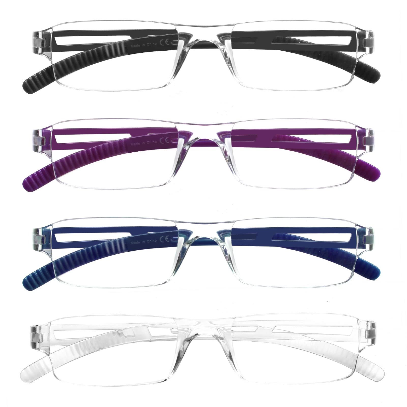 COJWIS 4er-Pack Rahmenlose Lesebrille für Damen und Herren Leicht und Bequem Anti Blaulicht Lesehilfe /TR90 Brille