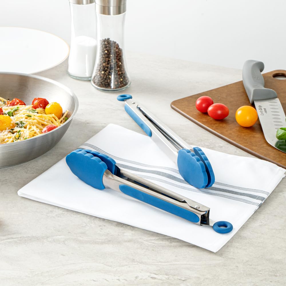 Met Lux - Juego de pinzas de cocina de 9 y 12 pulgadas, 1 juego de pinzas de alimentos lavables en lavavajillas, cabeza de silicona festoneada, mango de agarre con reposamuñecas, pinzas de acero
