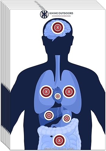 KNINE OUTDOORS Papel para objetivos de disparo, 12 x 18 pulgadas, a granel para caza, pistolas, pistolas, rifles, silueta con diana roja, silueta