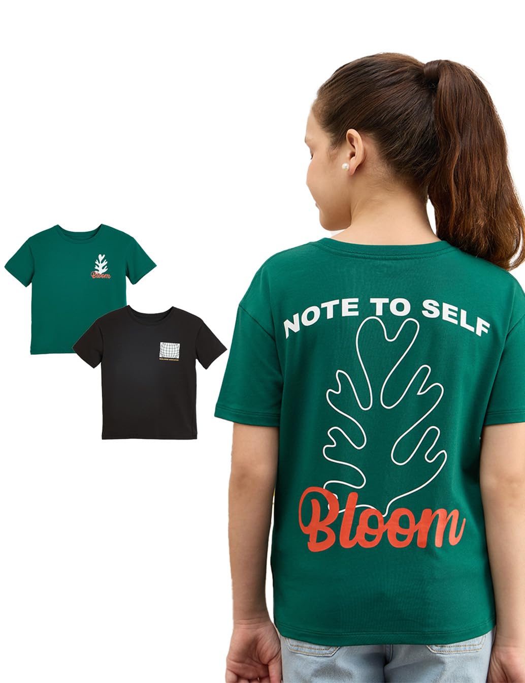 Amazon Brand – Symbol Girls Cotton Strechable Oversized Graphic Printed Half Sleeves T-Shirt | Age 6-14 Years (Combo Pack of 2)