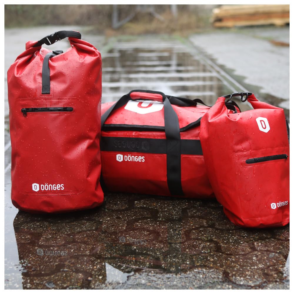 Dönges Reisetasche Seal-D, wasserdicht, rot, 60 l (Packsack rolltasche Seesack Paktasche wasserdichte verschweißt segeln Motorrad Angeln Wandern Trekking Kleidung Reise Reisen Regen Spritzwasser)