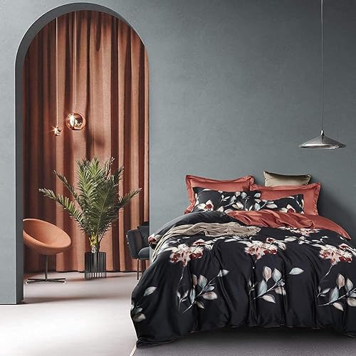 Miniatura 7 de Wrinkle Stain Resistant Four Piece Bed Set Duvet Sets Double Bed Home Sets of 4 Flower Bed Super Soft Double King Queen Size Black Queen Size Sheet