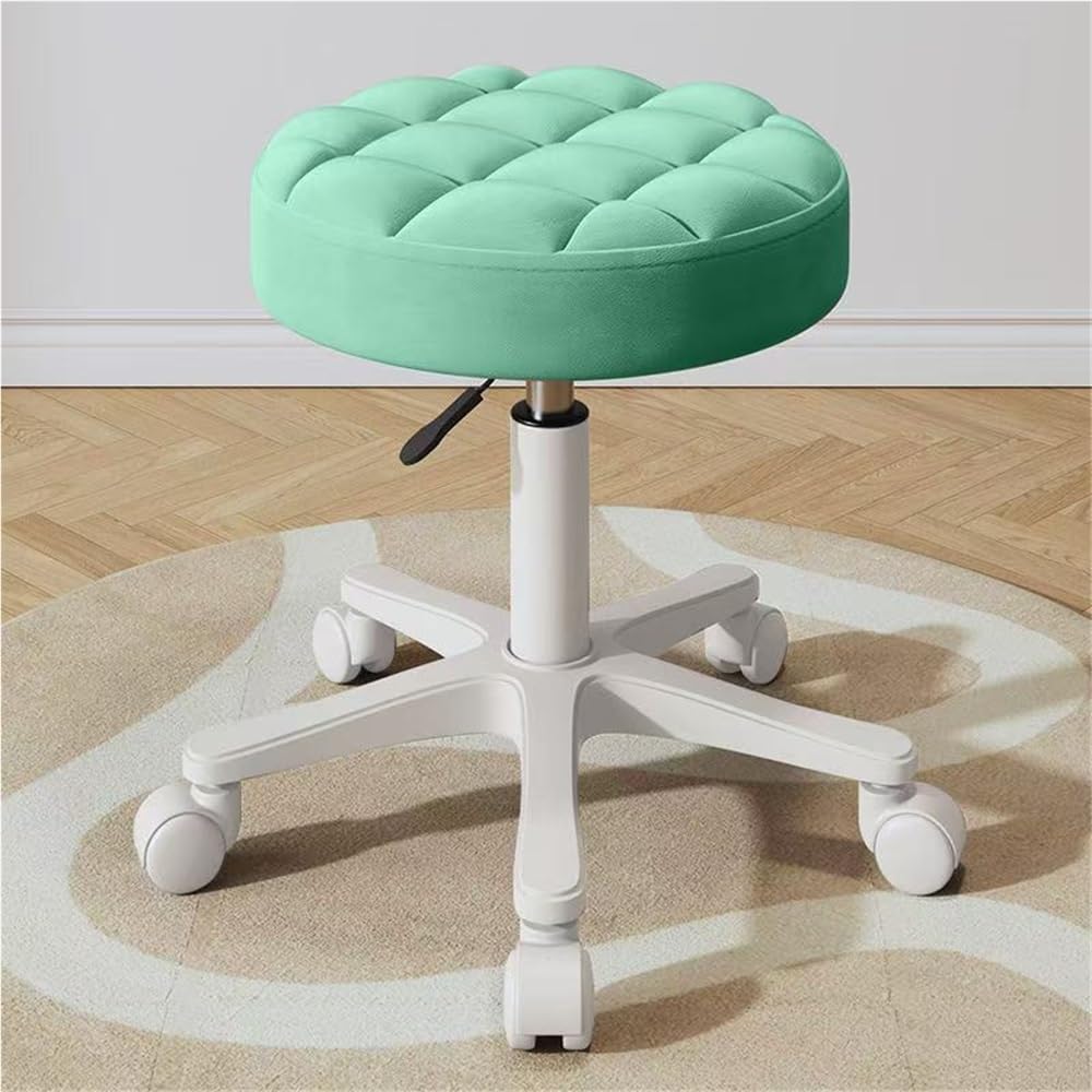 Tabouret pivotant à roulettes réglable de 35 à 53cm en similicuir vert clair lot de 2
