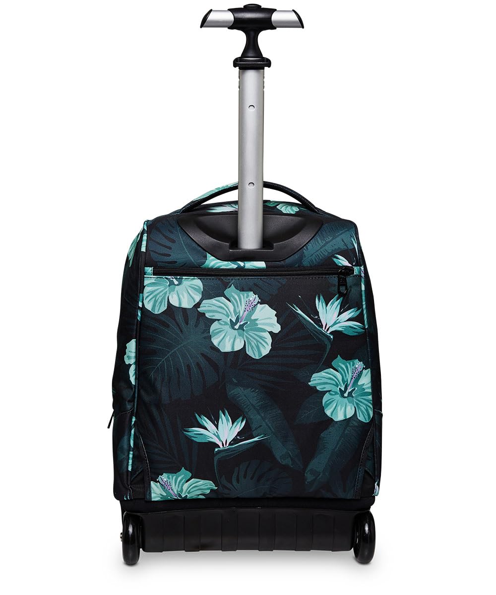 Invicta Trolley Scuola Fantasy, HIBISCUS, Azzurro e Verde, 2 in 1 con Spallacci per Uso Zaino, Scuola, Bambine e Ragazze