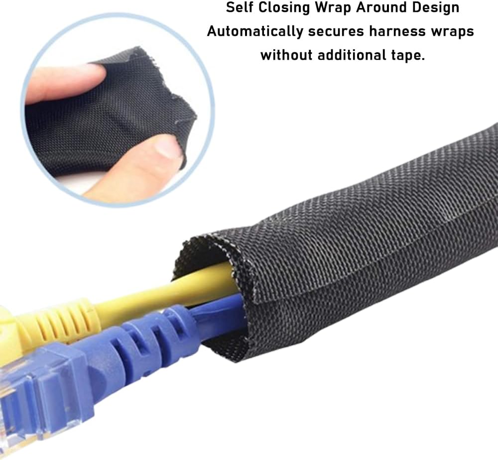 Cord Protector Split Braided Wire Sleeving Cable Management Black for Desk PC TV Computer USB Charger Cable (Black, 3/4"-25ft)