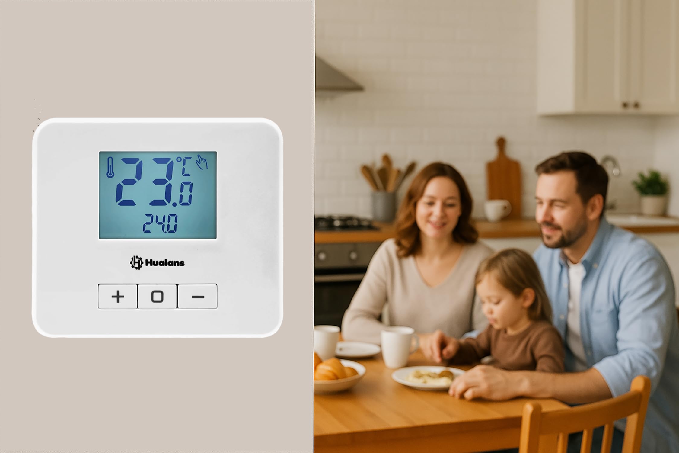 Thermostat d'ambiance non programmable, thermostat à piles pour chaudière à gaz - Mode confort, économique et antigel - Installation facile et verrouillage enfant - Alimentation par batterie (2 x AA)