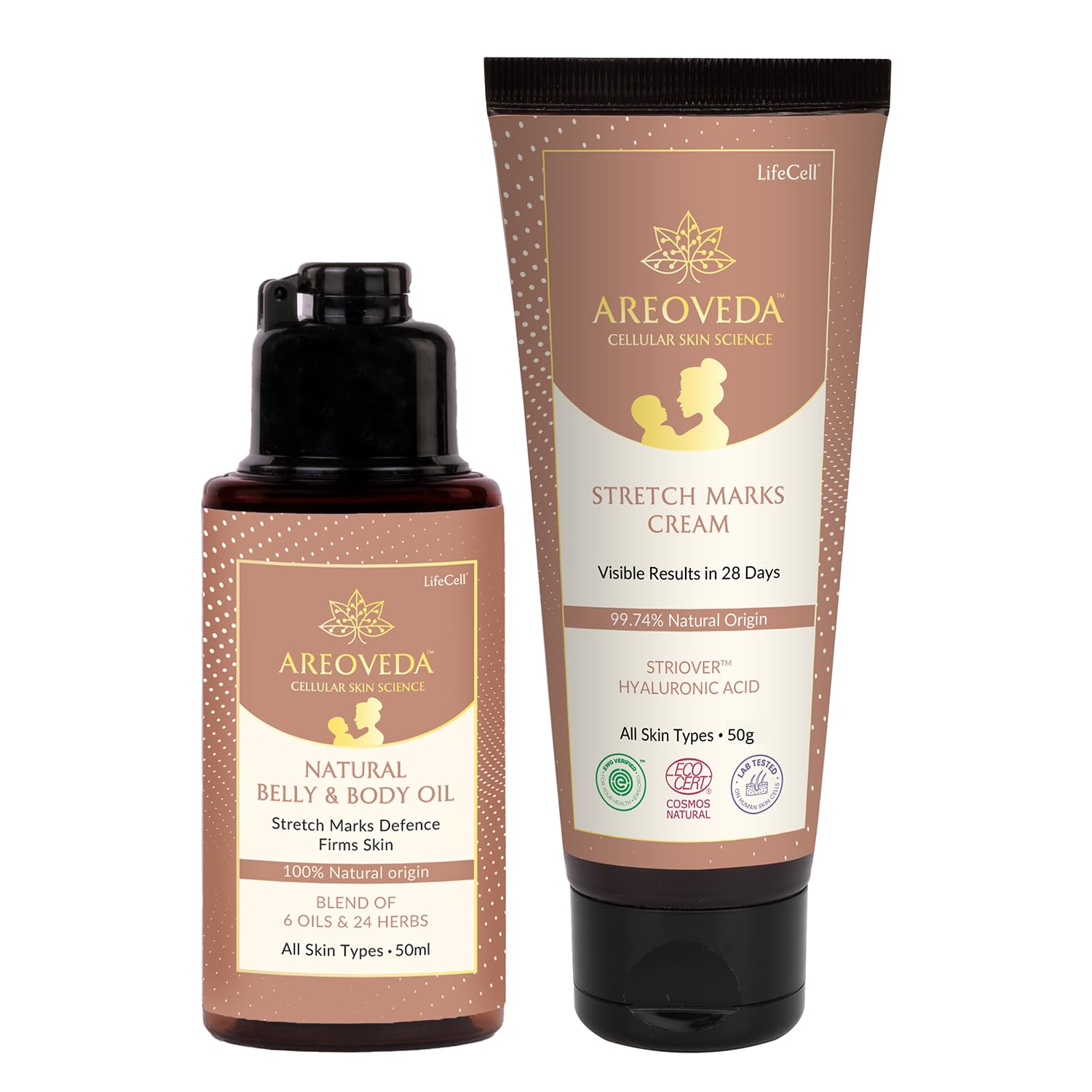 AreoVeda Stretch Marks Repair Bundle | Stretch Marks Cream & Oil I Visibly Reduces Stretch Marks In 28 Days I Post-Delivery Skincare Kit | With CryoCoffee & Striover | Lab Tested, Ecocert Certified, & EWG Verified | Non-Greasy & Non-Sticky-image-12