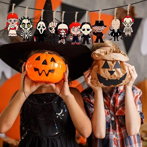 Miniatura 6 de 10 adornos para árbol de Halloween, adornos de Navidad de películas de terror para árbol, decoración de cara fantasma colgante de madera, regalos de