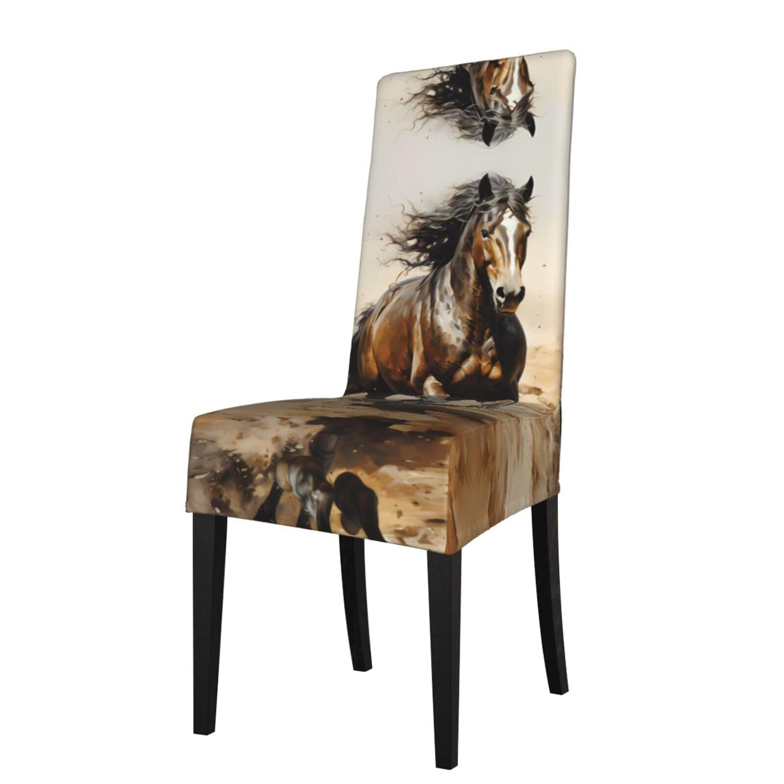 HLSBSSL Western Horse Printed dining chair covers, wrinkle-resistant and iron-free, suitable for hotels, banquets, and conferences
