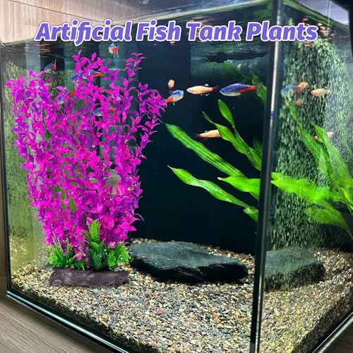 Image of Hamiledyi Aquarium Plastic Plants Aquarium Decor Artificial Fish Tank Plants,Tall Fish Tank Decorations, Extra Large Aquarium Plant 20.4-inch Tall,1PCS