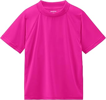 Girls Rash Guard Swim Shirt Short Sleeve for Toddler Kids Youth Rashguard Water Tee UPF 50 Swimming Fishing Sun SPF Shirt Neon Pink Size 10-12