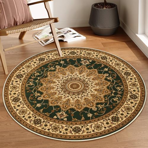 OWUFFY Moroccan Trellis Round Rug, 24" (2'), Faux Wool, Machine