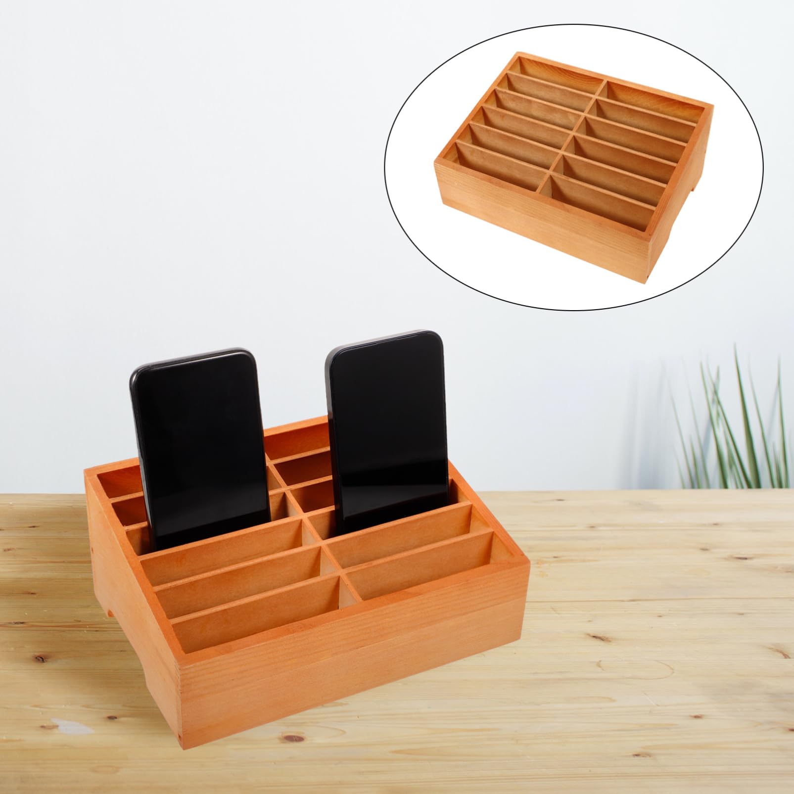 Cabilock Soporte De Madera Para Teléfono Celular De Rejilla Múltiple: 5 Unidades Caja De Almacenamiento Para Gestión De Teléfonos Móviles Y Calculadoras Organizador De Escritorio Caja De