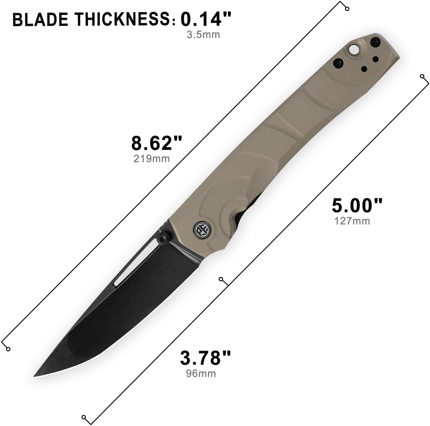 Petrified fish PFP11 Ripple Folding Knife,3.78" 14C28N Steel Hollow Blade G10 Handle Folding Pocket Knife for Camping EDC Outdoor (Khaki Black Stonewashed)