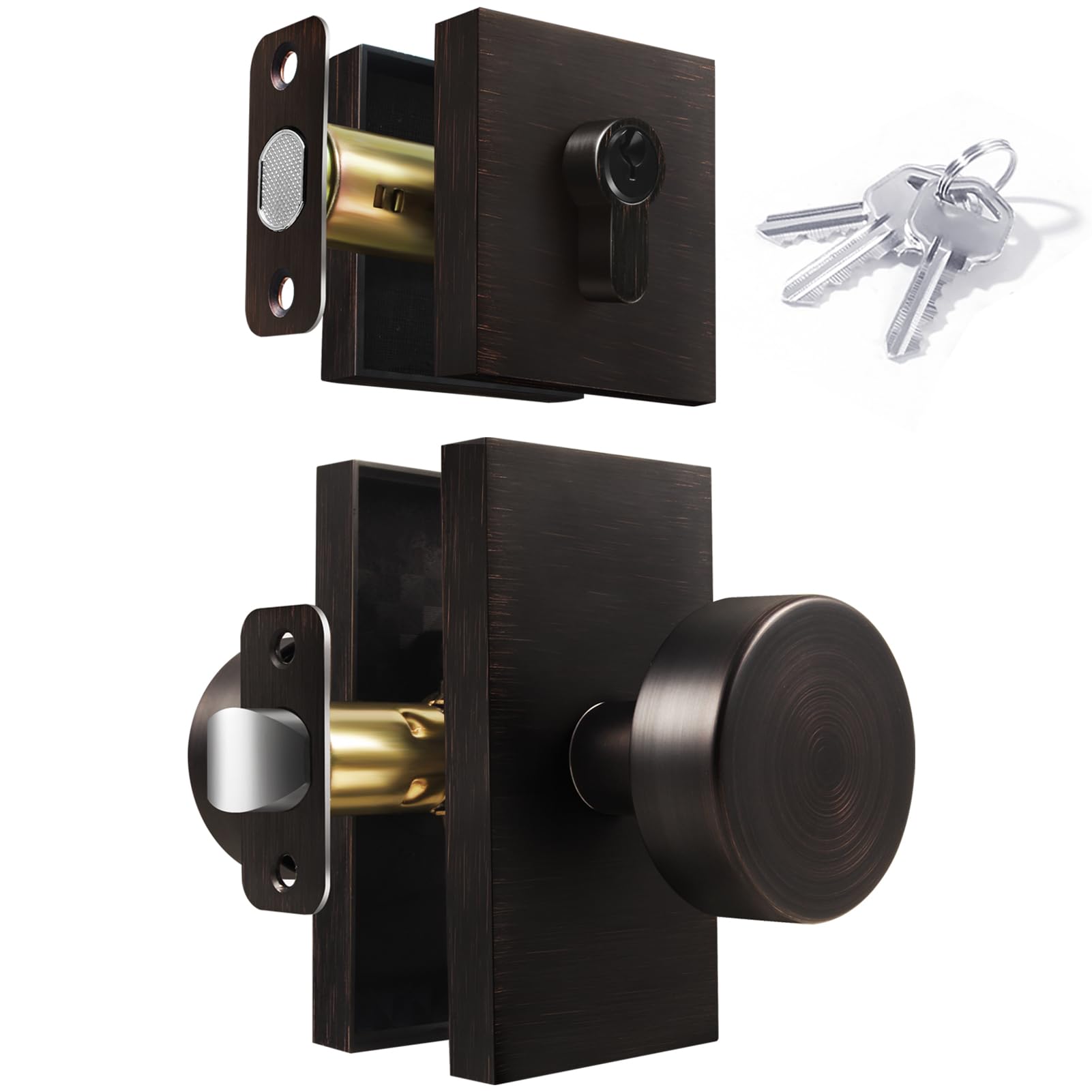 Satin Brass Privacy Door Knobs with Lock -9