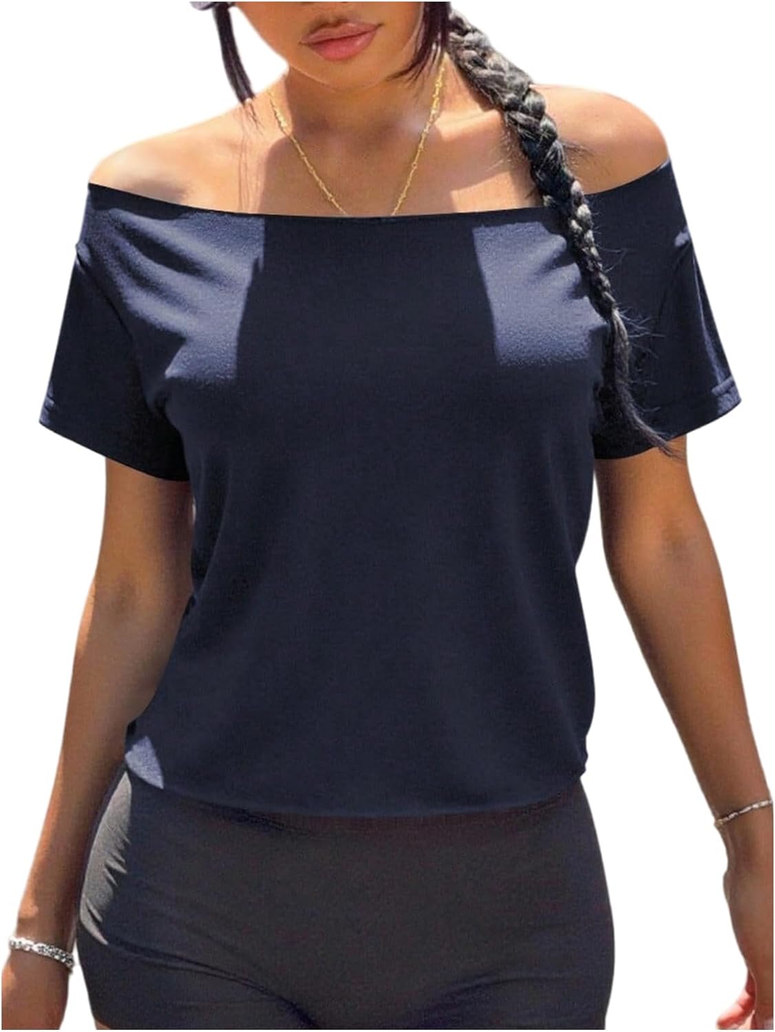 SOLY HUX Women's Off The Shoulder T Shirt Short Sleeve Tee Dressy Casual Summer Tops
