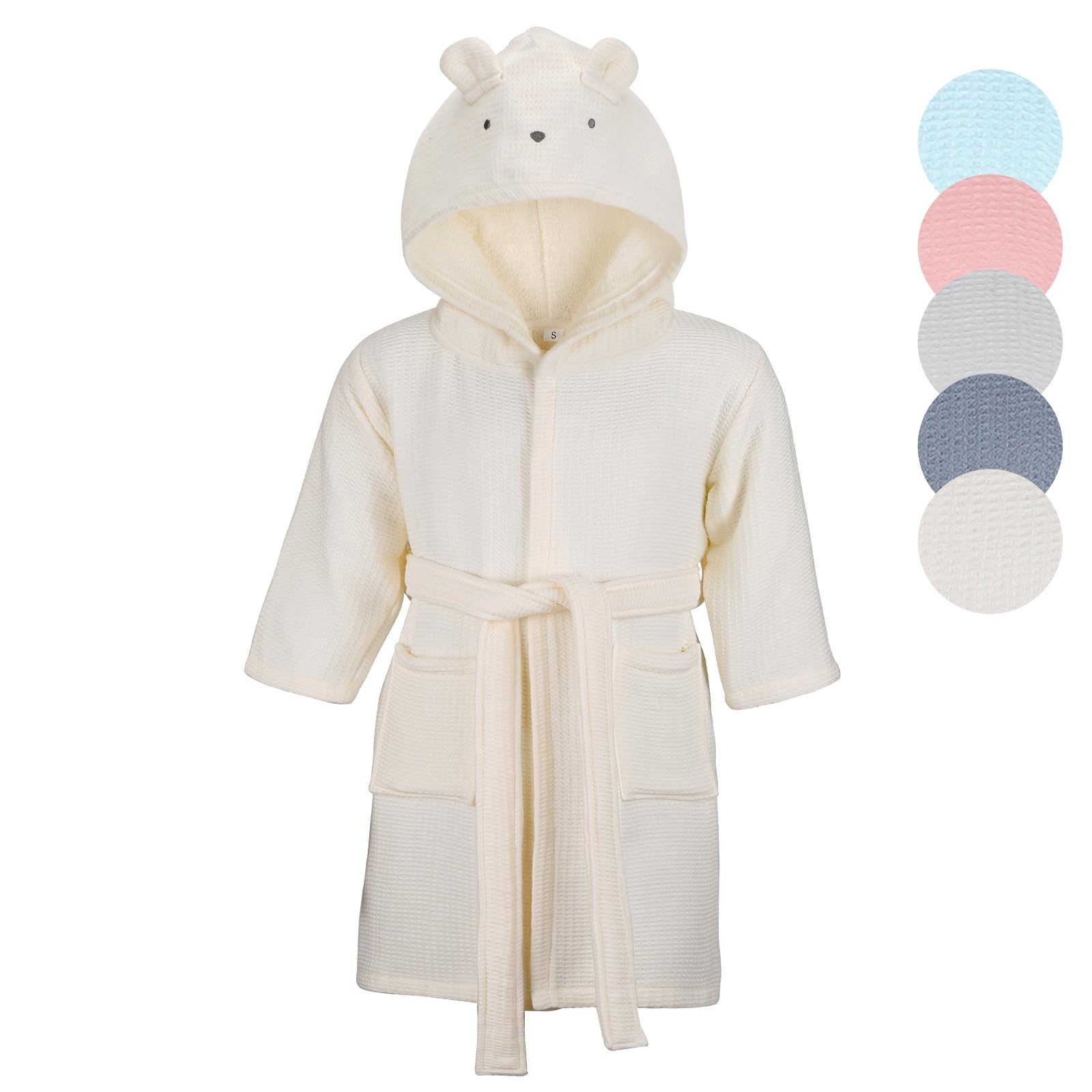 KAKU NANU Accappatoio Bambino 100% Cotone 2-10 Anni Accappatoio Bambina Spugna Piscina 2 Tasche,Cintura,5 Cappuccio Tinta Unita in Morbida Spugna