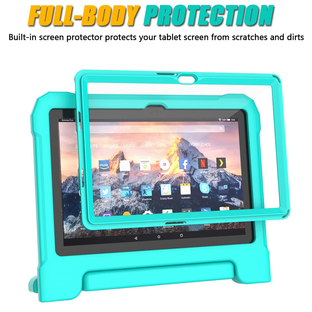 DJ&RPPQ Kids Case for 10inch Tablet, Shockproof Kid-Proof Cover with Protector Handle Stand Turquoise