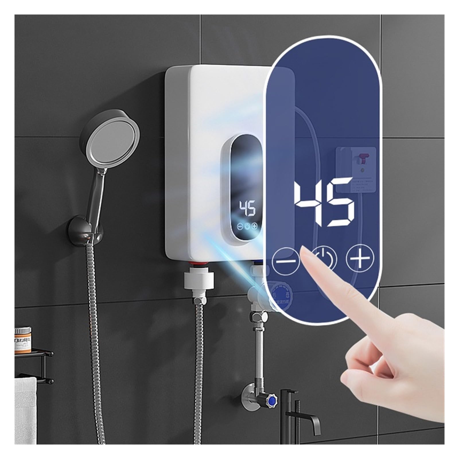 Podgrzewacz wody przepływowy, 5500W Elektryczny Podgrzewacz Wody Do Prysznica, Kran Do Łazienki Natychmiastowy Podgrzewacz Wody Cyfrowy Wyświetlacz 3 Sekundy Natychmiastowe Ogrzewanie