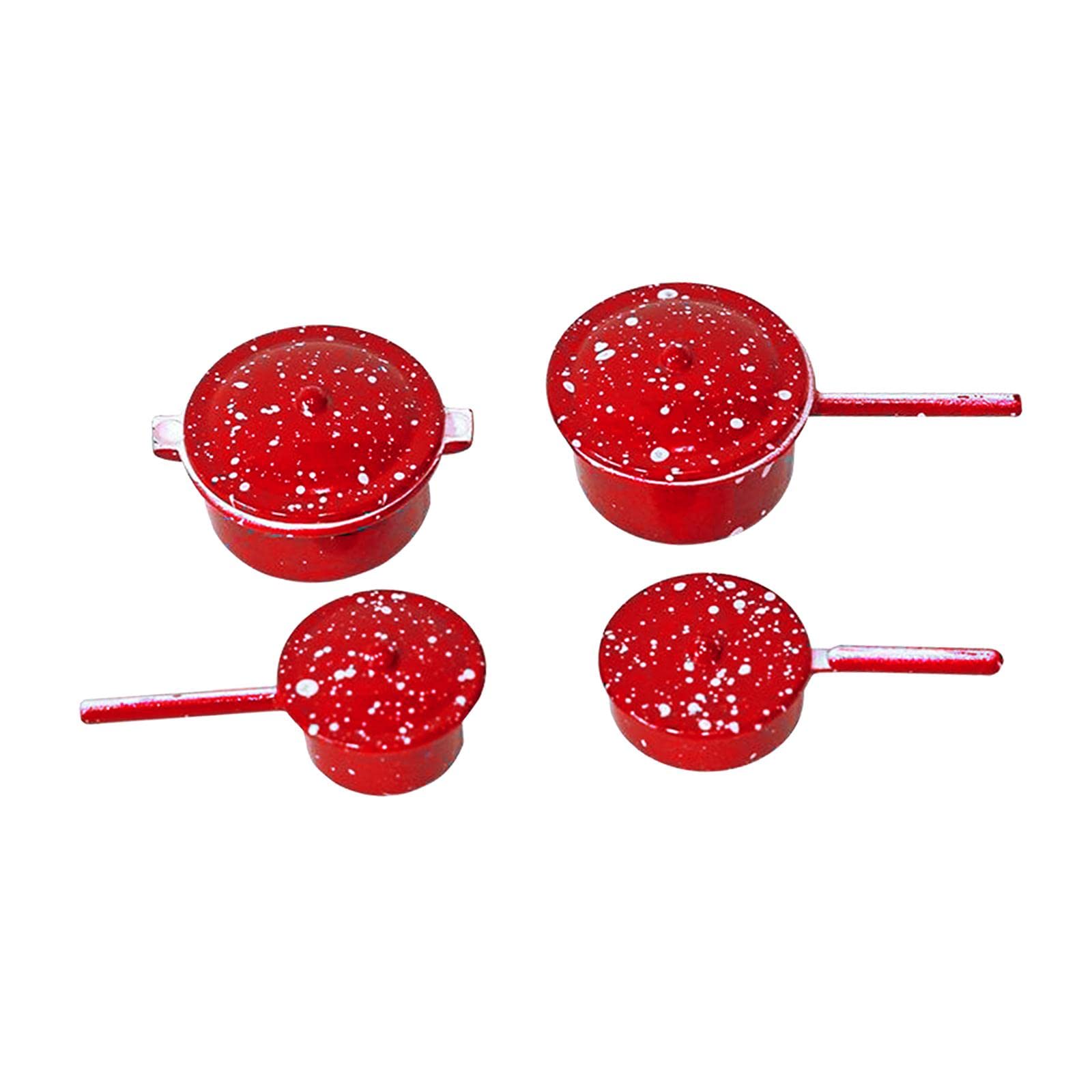 Enakshi Dollhouse Miniature Cooking Pot 1:12 Frying Pans Cookware Toy Kids 3+ Red|Dolls & Bears|Dollhouse Miniatures|Cookware & Tableware|Package Includes:1 Set of 4 Pieces Miniature Cooking Pan Toys-image-17