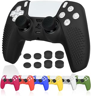 ps5 コントローラー カバー シリコン素材 ps5 カバー コントローラー 滑り止め 簡単装着 超軽量 耐衝撃 傷つけ防止 保護ケース-ブラック色(スティックキャップ 8個付)