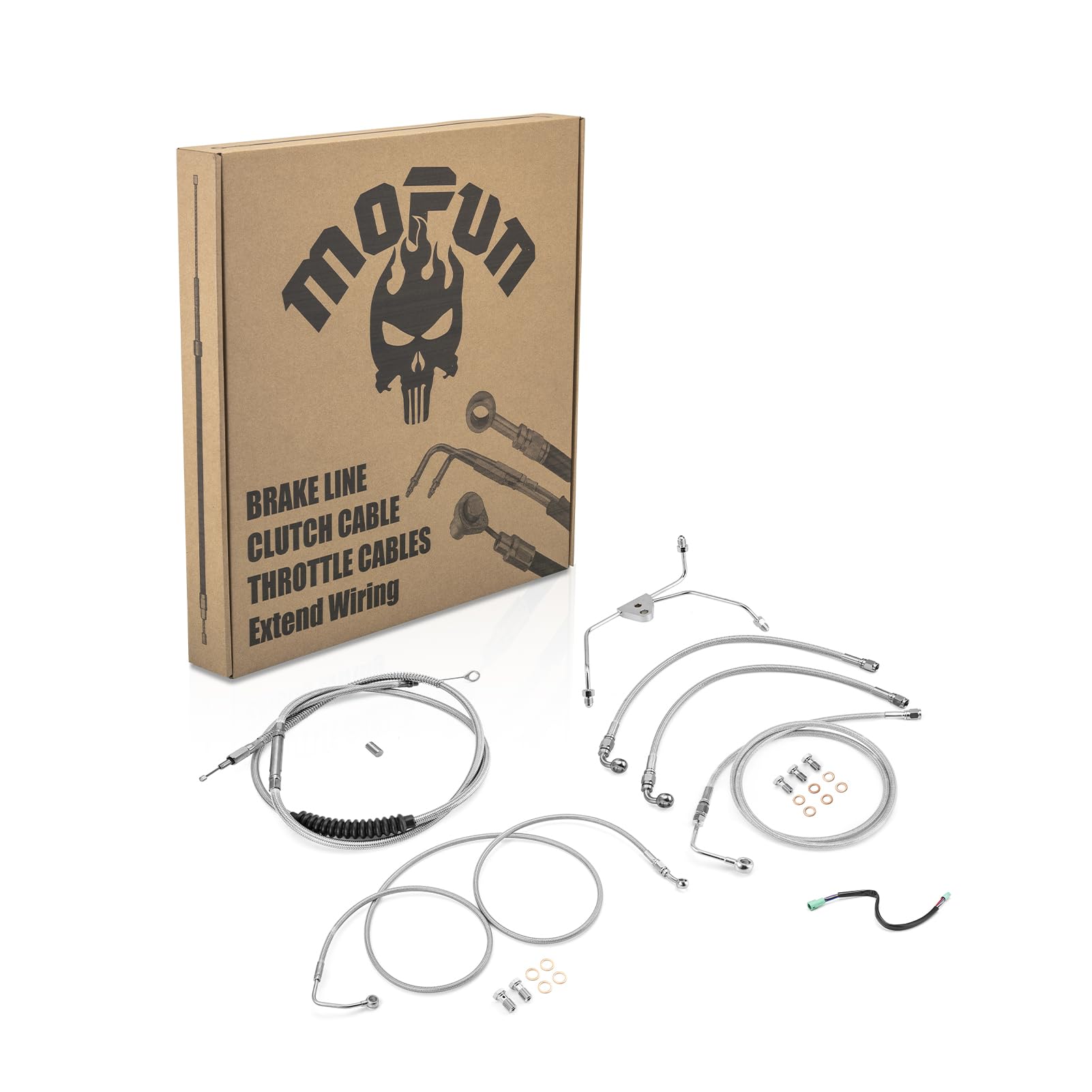 Mofun Upper and Lower ABS Front Brake Line & Throttle by Wire Extension and Clutch Cable Compatible with Harley Touring Street Electra Road Glide Road King 2009-2013, Fit 16"-18" Handlebar Chrome