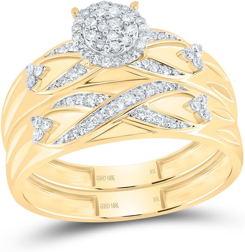 Jewels By Lux 10kt Yellow Gold His & Hers 3/8 Cttw Diamond Round Bridal Wedding Ring Band Set, Women Size: 5-9, Men Size: 8-12
