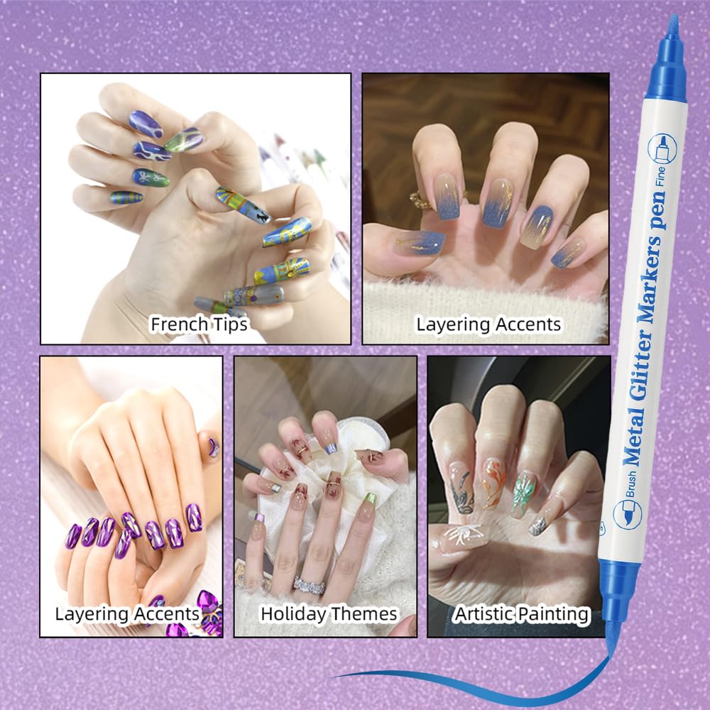 Kit de 10 Stylos Vernis à Ongles, Double Embout Pinceau & Pointe Fine, Vernis 3D Séchage Rapide, Outil de Manucure Professionnel pour Dessin, Détails & Art Graphique