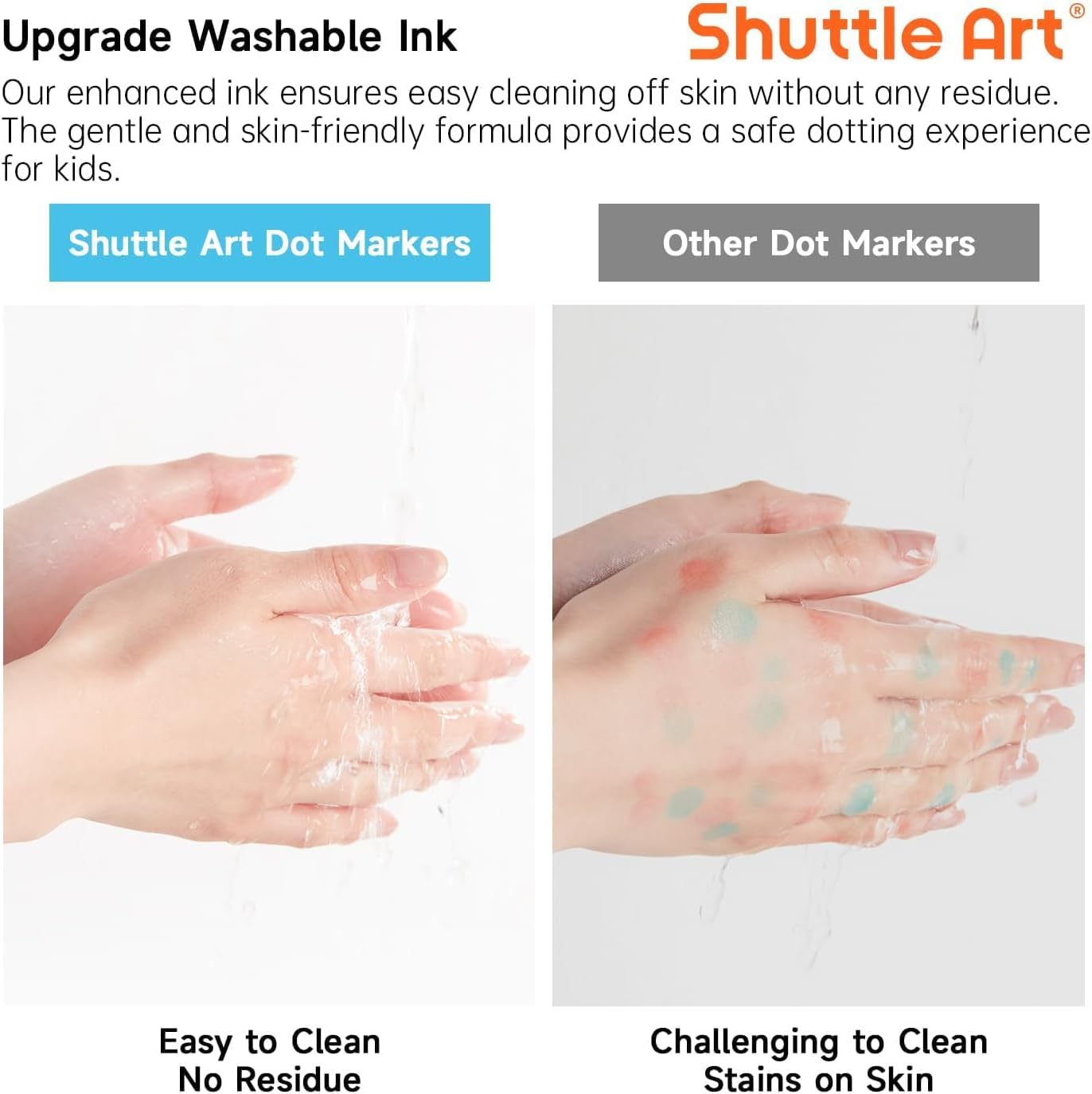 Shuttle Art Washable Dot Markers 26 Colors with Free Activity Book, Fun Art Supplies for Kids Toddlers and Preschoolers, Non Toxic Water-Based Paint Daubers, Dot Art Markers