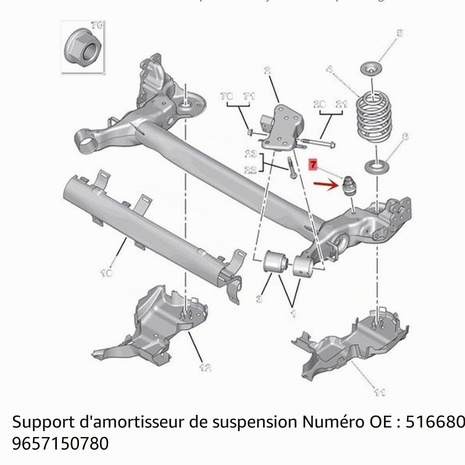 Lot de 2 Butées de Choc pour Essieu Arrière, Support D'amortisseur de Suspension D'essieu Arrière OE 516680, 9657150780, Bloc Tampon de Butée de Remplacement pour 207 301