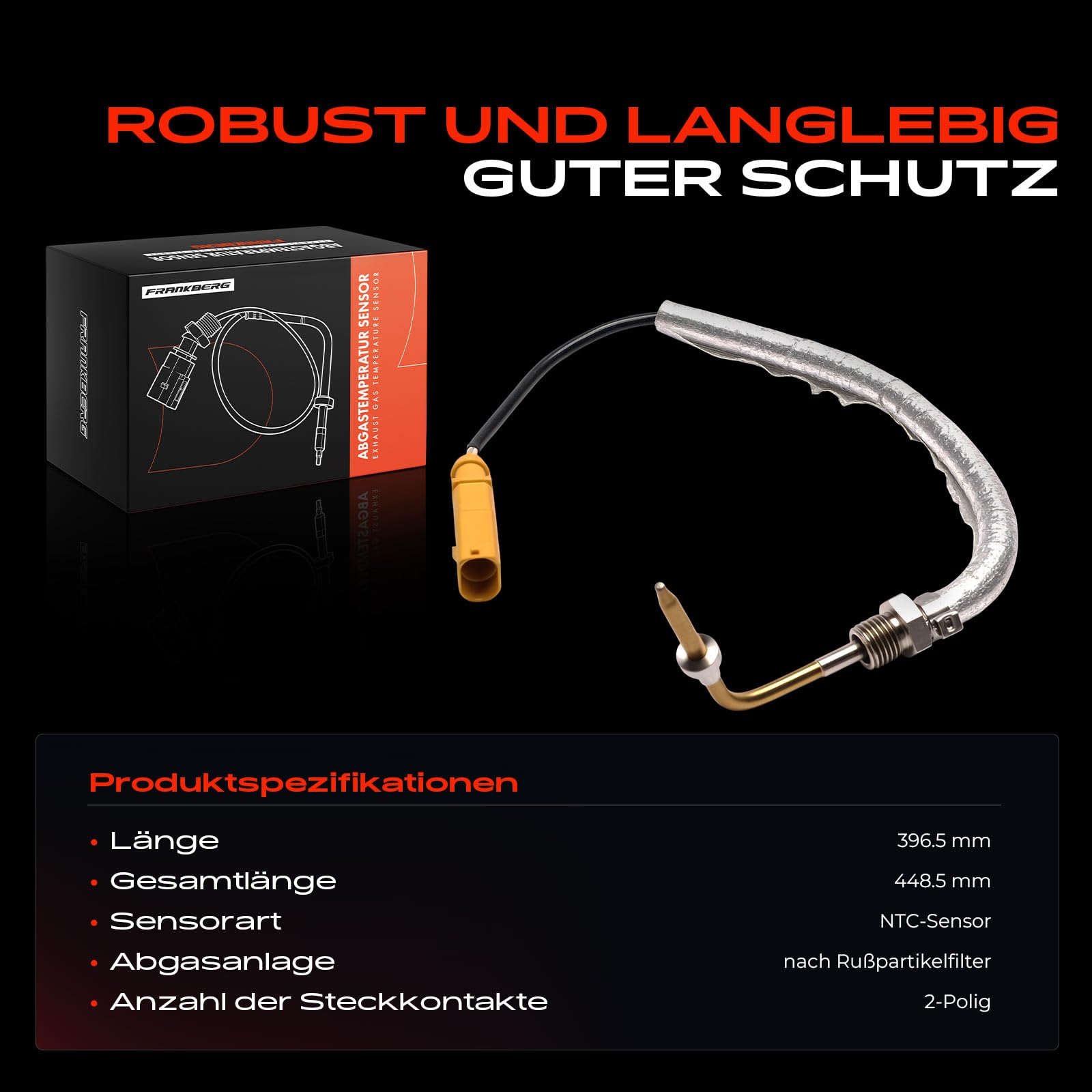 Frankberg Abgastemperatursensor 2-polig Kompatibel mit A6 4G2 4GC Allroad 4GH 4GJ Avant 4G5 4GD A7 Sportback 4GA 4GF Q5 8RB Van 8RB Replace# 4G0906088AB,4G0906088N